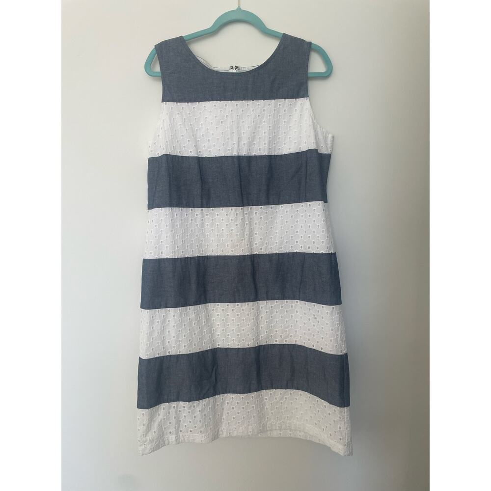 NWT Talbots Chambray & Eyelet Striped Shift Midi Dress Sz 14